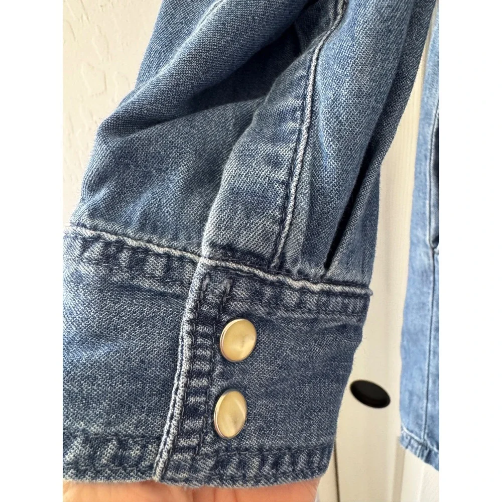 Gap Women Denim Shirt Dress Medium Wash Western Cotton Long Sleeve M Pockets